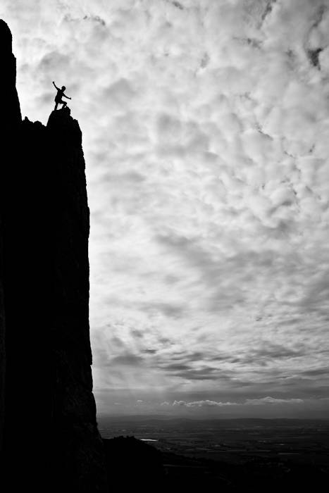 Peter Maul on top of "Arete Est de L'Aigilluette Lagarde", 6a, Dentelles de Montmirial, France.
