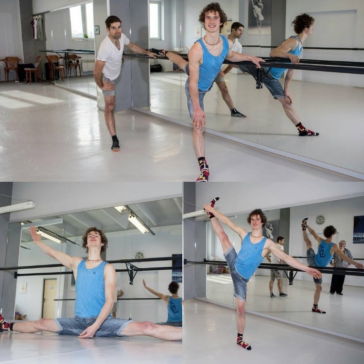Ondra trains his flexibility in a ballet school