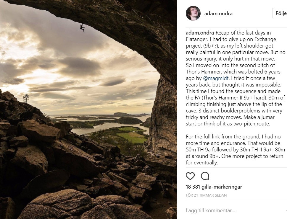 9a+ and 9a FAs by Adam Ondra