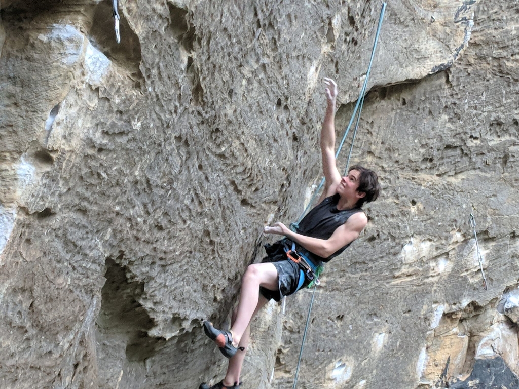 Zander Waller (14) jumps from 8b to 8c+