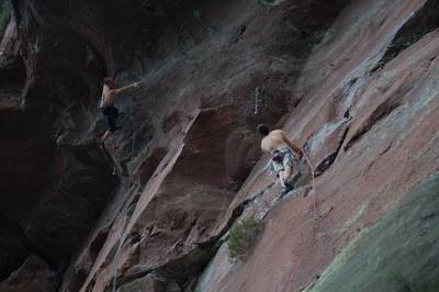 Bat Svilko in B10 7c+, and myself in Kreuzzug ins Glück 8a+, Pfalz - Buchholzfelsen