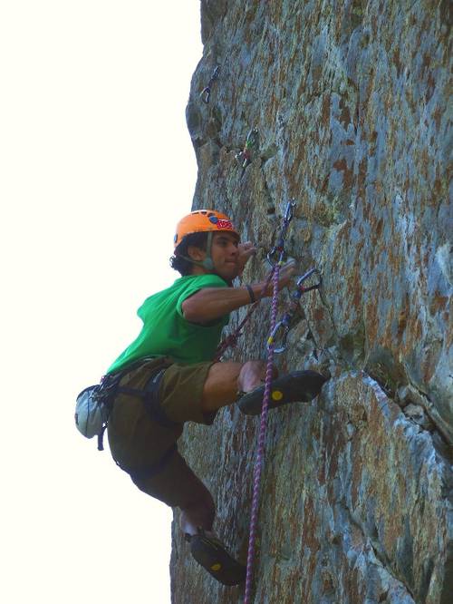 Nicholas Mathis on Stihl Fingers (5.12a) Chainsaw Wall. 5 July 2009