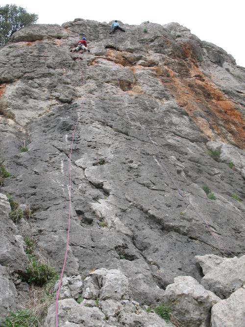 Fandango 6a+, Espiel. Me on Fandango, Jaime to the right on Tutti Fruti