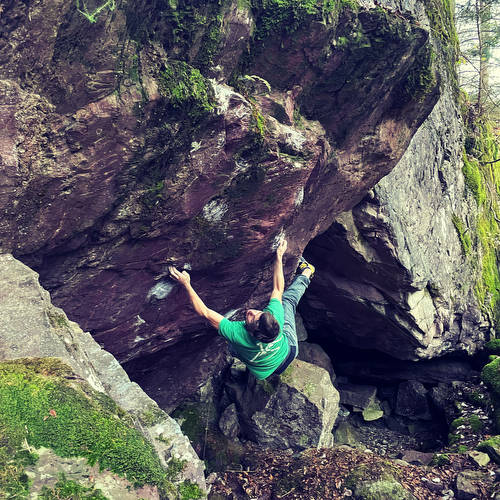 Purple rock, with some crazy toe hook action